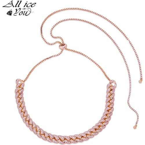 ALLICEONYOU Cuban Chain Necklace With 8 inch Tail Chain Iced Out Micro Pave CZ Womens Necklace Hip Hop Fashion Jewelry Gift