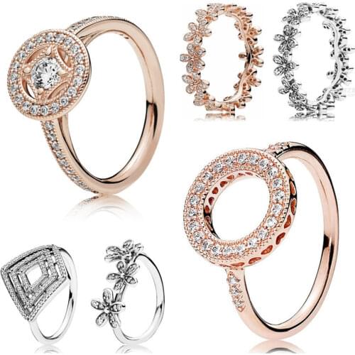 Authentic 925 Sterling Silver Rose Vintage Pave Allure With Crystal Rings For Women Wedding Party Gift Europe Pandora Jewelry