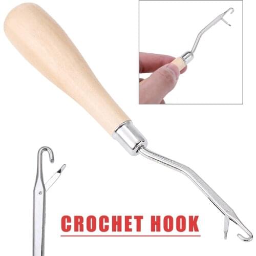 1pc Handle Wooden Crochet Needle Latch Hook Puller Tool For Canvas Mat Rug Craft Handmade Rugs Mats Making