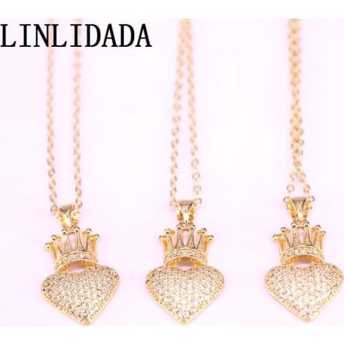 10Pcs Fashion Jewelry Heart Shaped Charm Micro Pave CZ Pendant Necklace Gold Color Zirconia For Womens Wedding Party Gifts