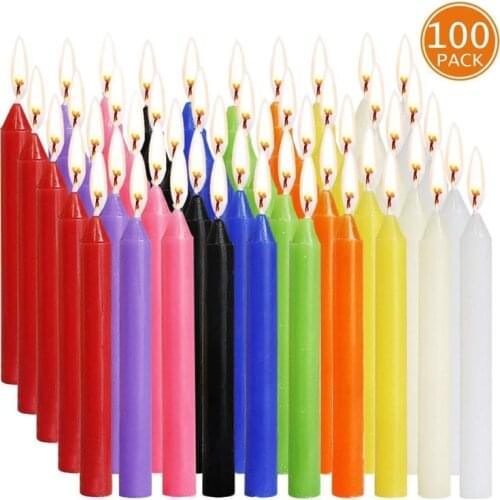 100piece Taper Candles, Unscented Assorted Colors Mini Candles for Casting Chimes Rituals Spells Wax Play Vigil Supplies& More