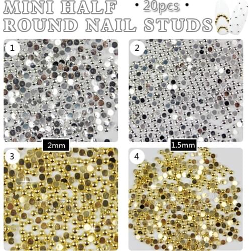 150pcs/lot 1.5mm 2mm 2.5mm fashion metal half-round electroplate metal Nail Art Studs