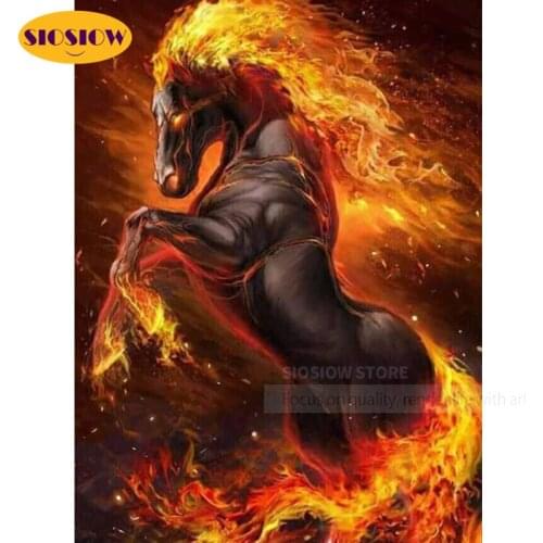 5d Diy Diamond Painting Cross Stitch Fire Horse Black Crystal Full Square Drill Diamond Mosaic Embroidery Decor Home Living Room