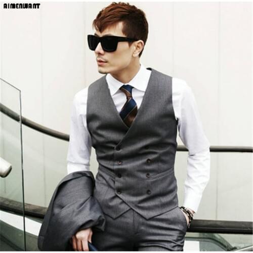 AIMENWANT double breasted slim fit dress suits vest uk mens personality sleeveless business waistcoat man blazer vests gifts