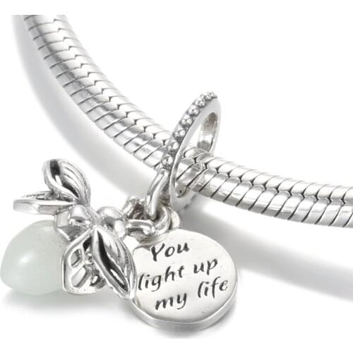 Authentic S925 Silver Pendant Charm for Women Bracelet Bangle DIY Jewelry Firefly Dangle Bead