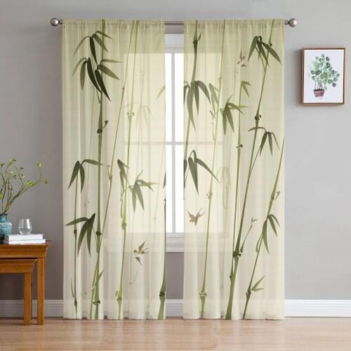 Chinese Style Bamboo Sheer Curtains for Girl Kids Bedroom Kitchen Window Drapes Curtain Home Decoration