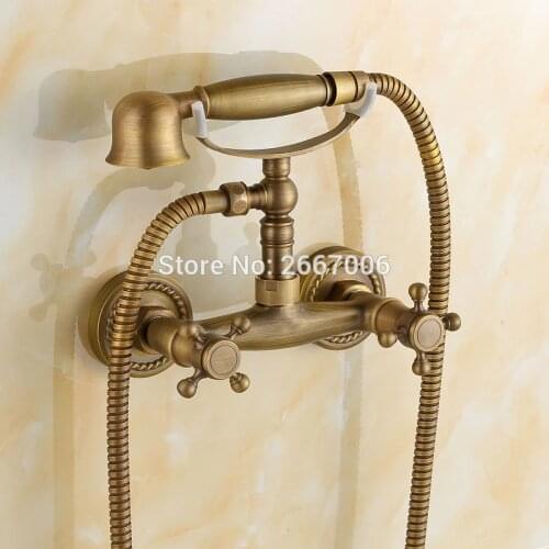 Free shipping Telephone Style Antique Bronze Shower Faucet Dual Handle Mixer Wall Mounted Luxury Bathroom Shower Set ZR010