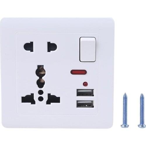 British Standard Wall Power Socket Switch Control 13A 5 Hole Panel Dual USB Charger Ports Switched Outlet Adapter Panel