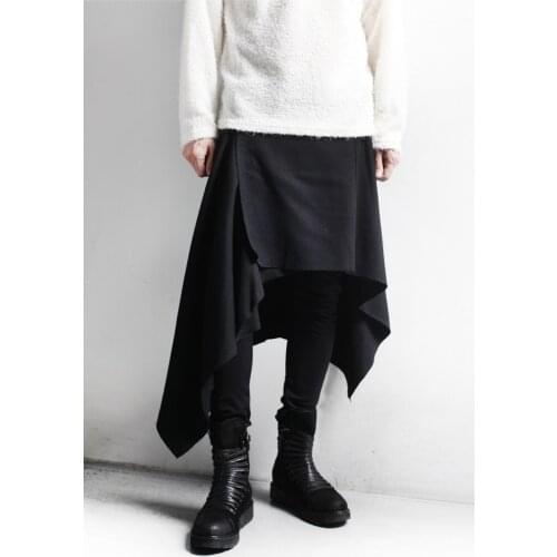 Mens pants skirt wrapped body Harem Pants fake two slim irregular casual pants