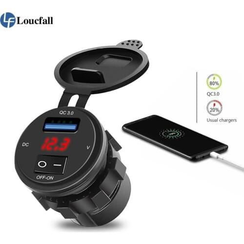 Quick Charge 3.0 USB Car Charger Socket Digital Display Voltmeter USB Charger Socket with ON OFF Switch for Motorcycle new