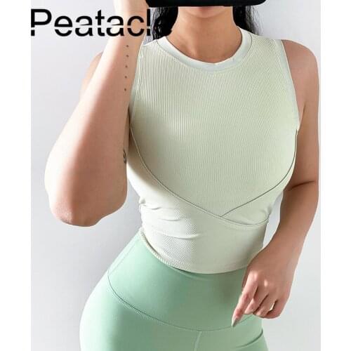 Peatacle Quick Dry Running Sports Vest Womens Yoga Wear Top Sleeveless Tight-fitting Slim Fitness with Chest Pads