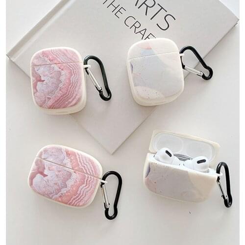 Earphone Case For AirPods Pro 2 3 Soft Pink Marble Protective Cover For Apple AirPods 1 2 Bluetooth Headset Box Bag with Hook