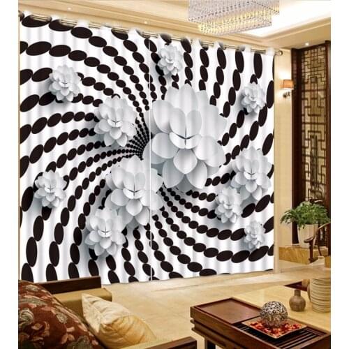Black White Curtains Modern Flower Blackout Window Curtains For The Living Room Bedroom Window blind Polyester/Cotton