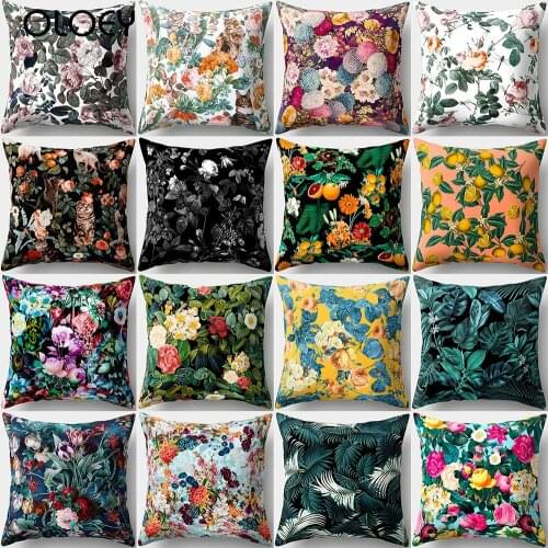 Decorative Polyester Throw Pillow Cover Flowers Cushion Cover Soft Square Floral Throw Pillow Case for Living Room Sofa Couch