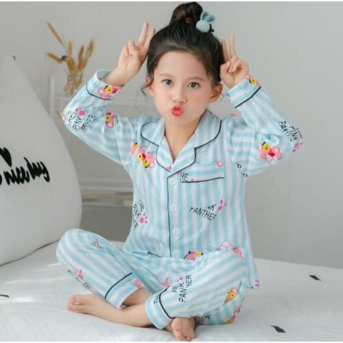 Kids Pajamas Sets Girls cardigan Night Suit Children Cartoon Sleepwear Pyjamas boys Cotton Nightwear 2-12Y Teens home Clothes