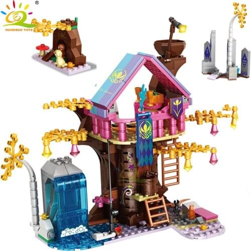 HUIQIBAO 526pcs Friends Adventure Camp Tree House Building Blocks Princess Girls Figures Home City Bricks set Toys for Children