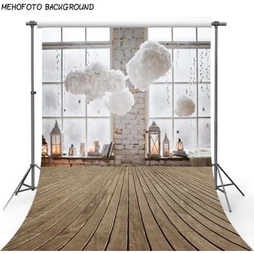 Photography Backdrops 5x7ft Bright Windows White Paper Balls New Born Photography Retro Brick Wall with Wood Floor Photo Studios