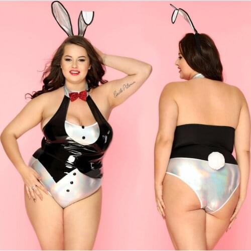 JSY Plus Size Sexy Womens Bodysuit Lingerie Bunny Girl Uniform Cosplay Hot Erotic Latex Catsuit Apparel Sex Role Play Costumes