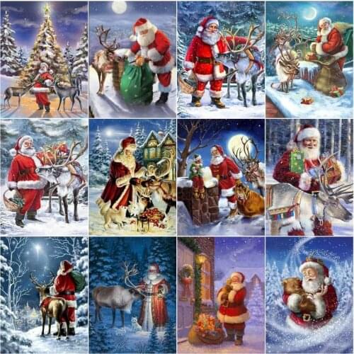 GATYZTORY Paint By Number Santa Claus And DavidS Deer Drawing On Canvas Handpainted Painting Art Christmas Gift DIY Home Decor