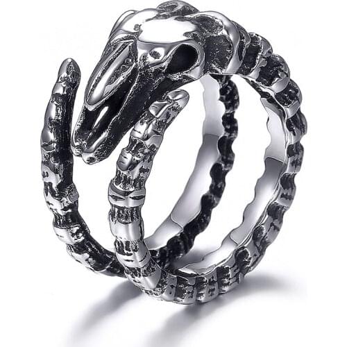 Vintage 316L Stainless Steel Dinosaur Dragon Fossil Ring for Men Motorcycle Party Steampunk Cool Biker Finger Ring Jewelry