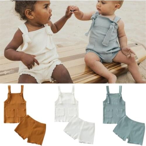 2pcs Baby Girl Boy Summer Clothes Solid Sleeveless Pocket Top And Shorts Toddler Infant Clothes Outfits Set 2021 Fashion