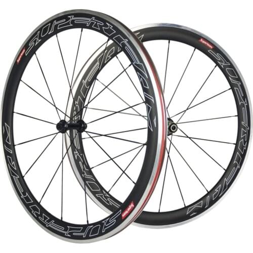 700C Carbon Wheels Superteam Road Bicycle Carbon Alloy Wheels Clincher 50mm Wheelset with Alloy Braking Surface with R13 Hub