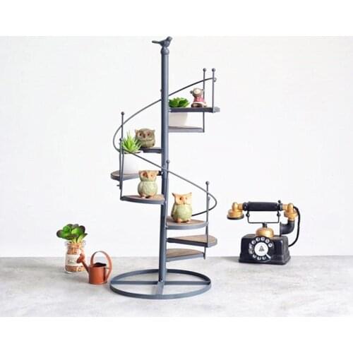 European style wrought iron staircase flower stand floor type rotating multi-layer ladder type bird rack balcony flower pot