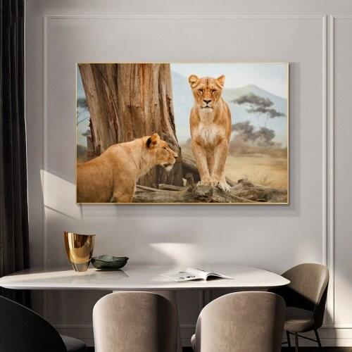Beautiful Scenery Lion Canvas Painting Wall Art Nordic Posters and Prints Wall Pictures for Living Room Decoration Frameless