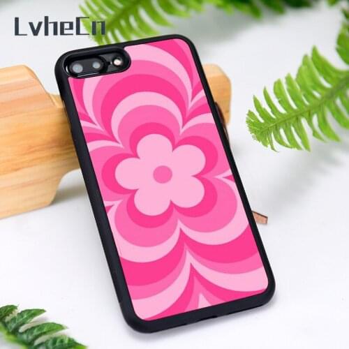 LvheCn Silicone Rubber Phone Case Cover for iPhone 6 6S 7 8 Plus X XS XR 11 12 Mini Pro Max Pink Flower Trance