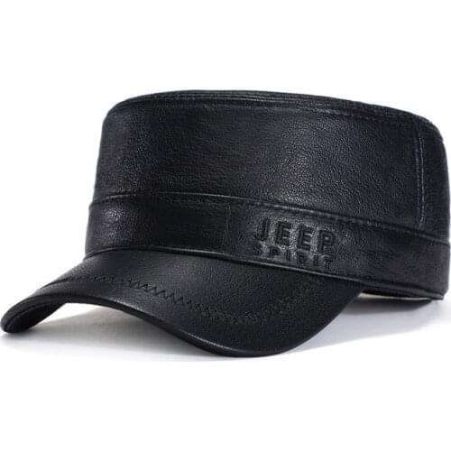 Famous Brand Genuine Leather Flat Cap Men Baseball Cap Men Adjustable Size Autumn Winter Hat Sheepskin Dad Hat Casquette Homme
