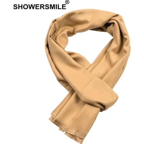 SHOWERSMILE Winter Scarf Men Solid Cashmere Scarves Tassel Khaki Black Red Gray Navy Scarf for Men 30cm*180cm