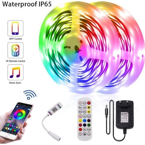 Bluetooth Music Led Strip Light RGB 5050 12V Non Waterproof Led Tape Ribbon Diode 5m 10m 15m 20m Flexible Led Light with Adapter