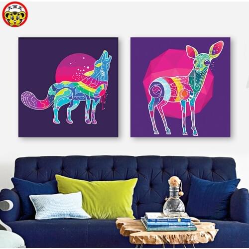 Painting by numbers art paint by number Diy color animal color painted hand-painted painting oil painting Wolf and deer are br