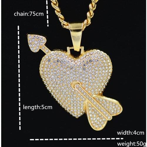 Cross Border New Product Hiphop One Arrow Through The Heart Full Necklace Color Preserving Electroplating Hip Hop Access