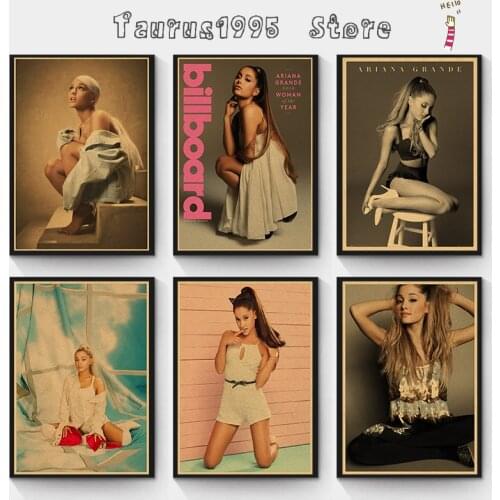 New Ariana Grande Music Star Singer Beauty Kraft Paper Poster Prints Photo Portrait Pictures Bar Cafe Wall Art
