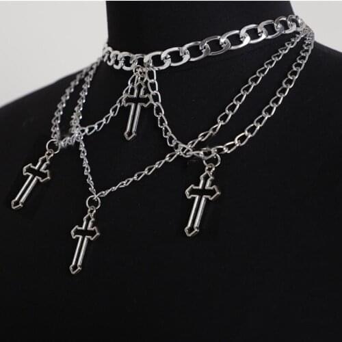 Gothic Cross Choker Necklace Chains for Women Men Fashion Vintage Hip Hop Punk Gypsy Club Pendant Party Accessories Jewelry