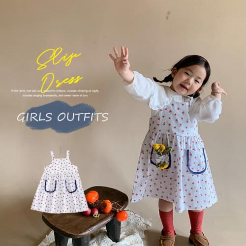 Baby Girls Two-Piece Dress Children White Blouse And Floral Dresses Outfitschild Girl Flower Frocks 2021 Korean Kids Casual Robe