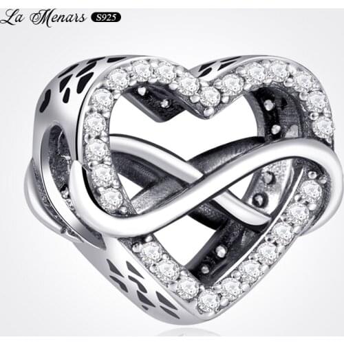 La Menars New Infinity Heart Bead Fit Original Pandora Charm Bracelet Genuine 925 Sterling Silver For Women Jewelry DIY Making