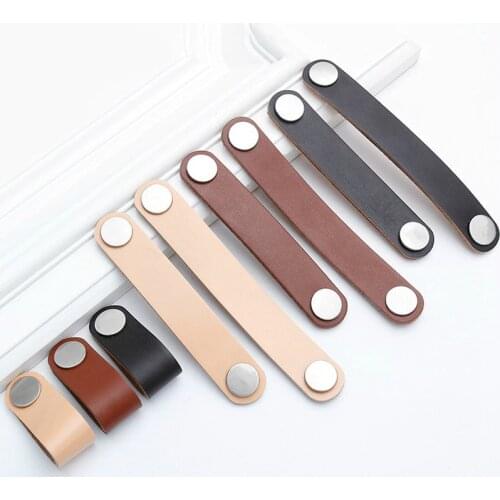 Simple Modern Leather Handle and Knobs Door Knobs Pull Cabinet Drawer Kitchen Suitcase Handles with Screws Furniture Hardware