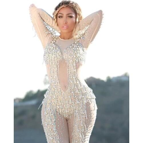 Sexy Crystals Sparkly Jumpsuit Shining Diamond Outfit Women Female Singer Dance Wear Stage Rhinestone Costume Nightclub Jumpsuit