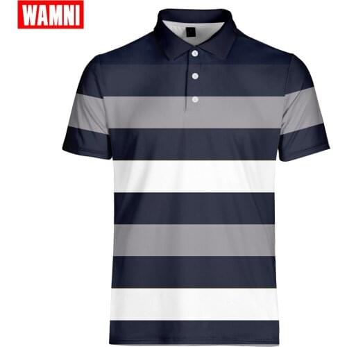 WAMNI Sport 3D Polo Tennis Quick Drying T Shirt Badminton Casual Geometric Turn-down Collar Male Streetwear Striped Polo-shirt