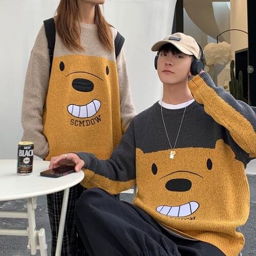 Women Oversized Knitted Sweater Kawaii Clothes Korean Fashion Autumn Winter Warm Hip Hop Pullover Top Cute Smiley Couple Outfit