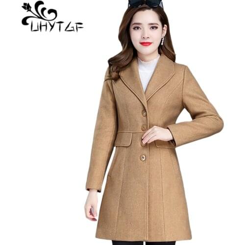 UHYTGF High-End Double-Sided Cashmere Winter Woolen Coat Women Mid-Length Slim 5XL Plus Size Jacket Elegant Female Outerwear1448