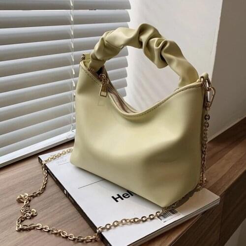 Plaid Fold Handle MINI PU Leather Shoulder Bags for Women 2021 Chain Design Luxury Hand Bag Female Bags Sac A Main Femme