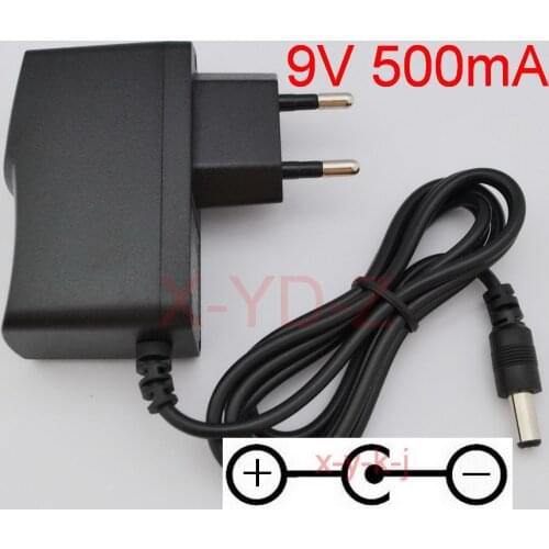 EU High quality AC/DC 9V 0.5A 500mA Switching Power Supply Gitarre Effektpedal Netzteil adapter Reverse Polarity Negative Inside