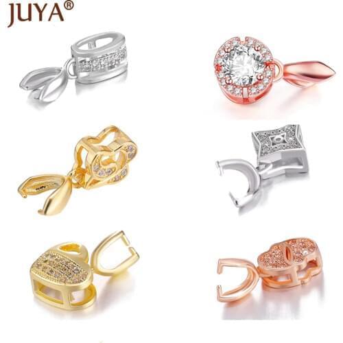Juya Handmade Jewelry Findings Components Rose Gold Zirconia Charms Bail Connector Bale Pinch Clasp Pendant Make Necklace
