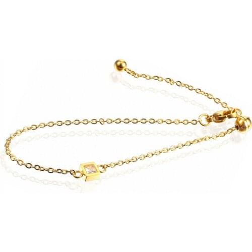 RIR Simple Square Shape Bracelets Gold Silver Color Cubic Zirconia Charm For Women Bracelet & Bangles Jewelry Party Gift