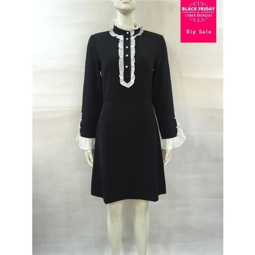 2020 summer new fashion brand silk dress female singl breasted ruffles with Pearl button silm with thin dress wj2672 dropship