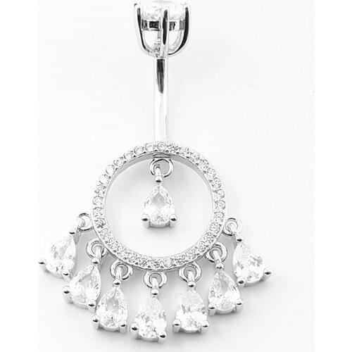 925 Sterling Silver Navel Rings 14g drop shape CZ Belly Piercing Body jewelry for women 1pcs