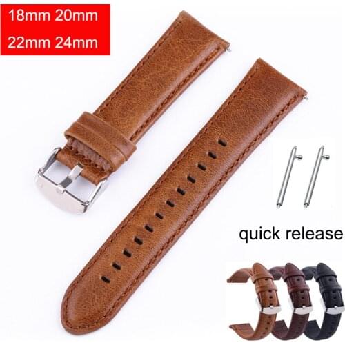 20mm 22mm Quick Release Crazy Horse Leather Watch Strap Band For Galaxy Watch 3 41mm 45mm Gear S3 Replacement Band 18mm 24mm